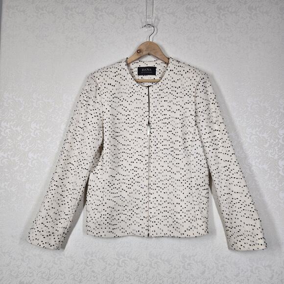 VTG Dana Buchman Wool Blend Jacket sz 14 Ivory Black Zip Up Front Made in Italy - Picture 14 of 15